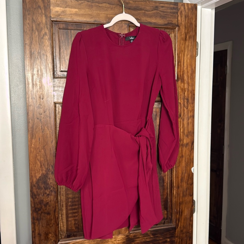 Lulu's Red Sheath Dress with Bishop Sleeves for Work